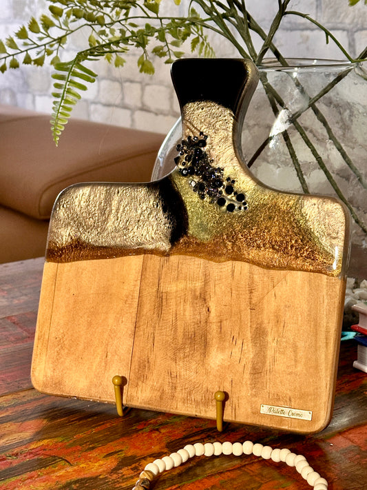 Tabla de charcutería artesanal en madera y resina - Palette Cromo