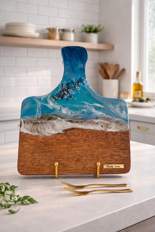 Tabla de charcutería artesanal en madera y resina - Palette Cromo