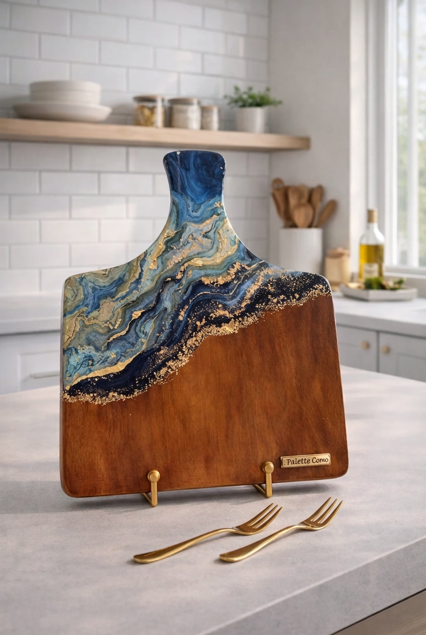 Tabla de charcutería artesanal en madera y resina - Palette Cromo