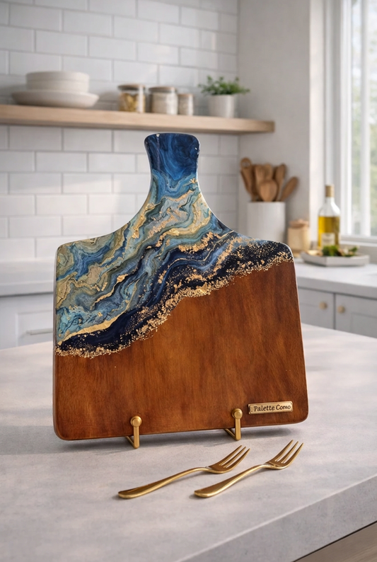 Tabla de charcutería artesanal en madera y resina - Palette Cromo